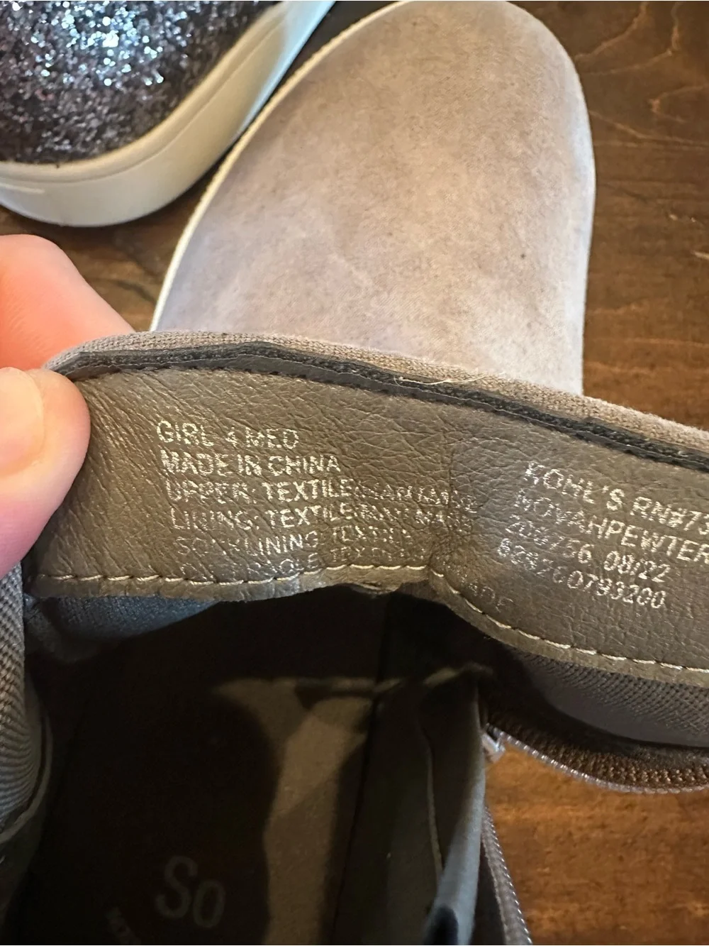Girls Grey Suede and Glitter Slip-On Sneakers